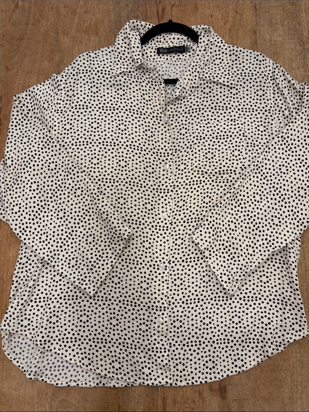 John Eshaya JET Polka Dot Button Down Shirt Women’s S/0 Black White Made USA